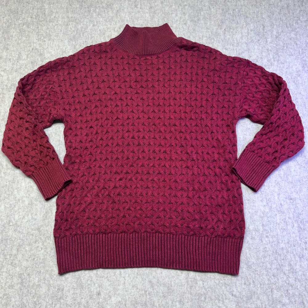 KNOX ROSE Mock Neck Cable Knit Sweater Berry Red Women's Size M